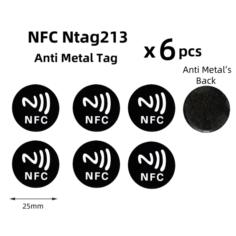 6PC Anti Metal White 25mm Diameter Adhesive Card for NFC-Enabled Smartphones