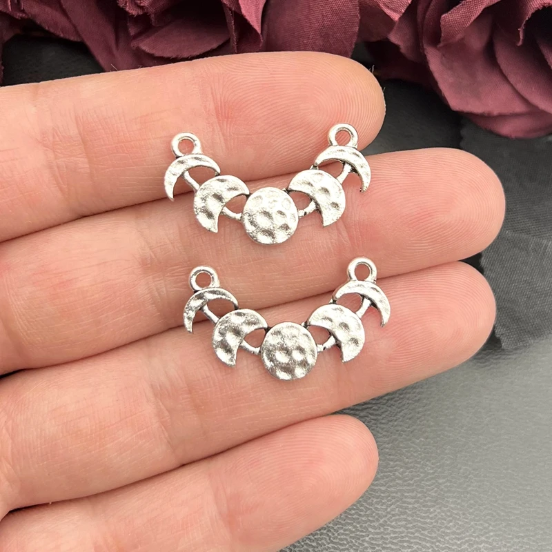 8pcs 30*17mm Vintage Moon Phases Connector Charms Triple Moon Goddess Pendants DIY Handmade Ornaments Accessories