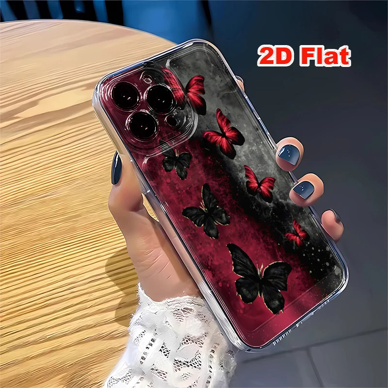 2D Flat Soft Silicone Phone Case For iPhone 17 Pro Max 16 18 Pro 13 11 15 14 Plus 12 17 16E 17Promax Shockproof Transparent Funda Cover