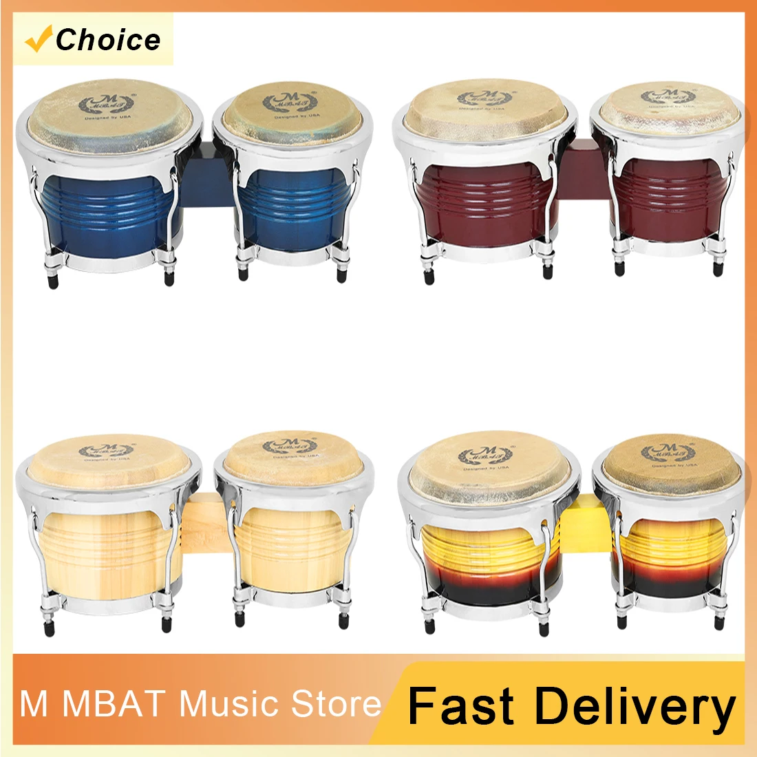 

7 + 9 дюймов бонги барабанные инструменты твердый деревянный бонго-барабан в африканском джазовом стиле двойной барабан ударный инструмент