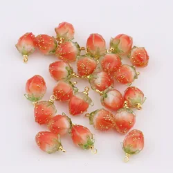 2Pcs/Lot New in Sweet Resin Strawberry Pendants For Handmade Earring Charms Pendant DIY Rose Flower Necklace Jewelry Accessories
