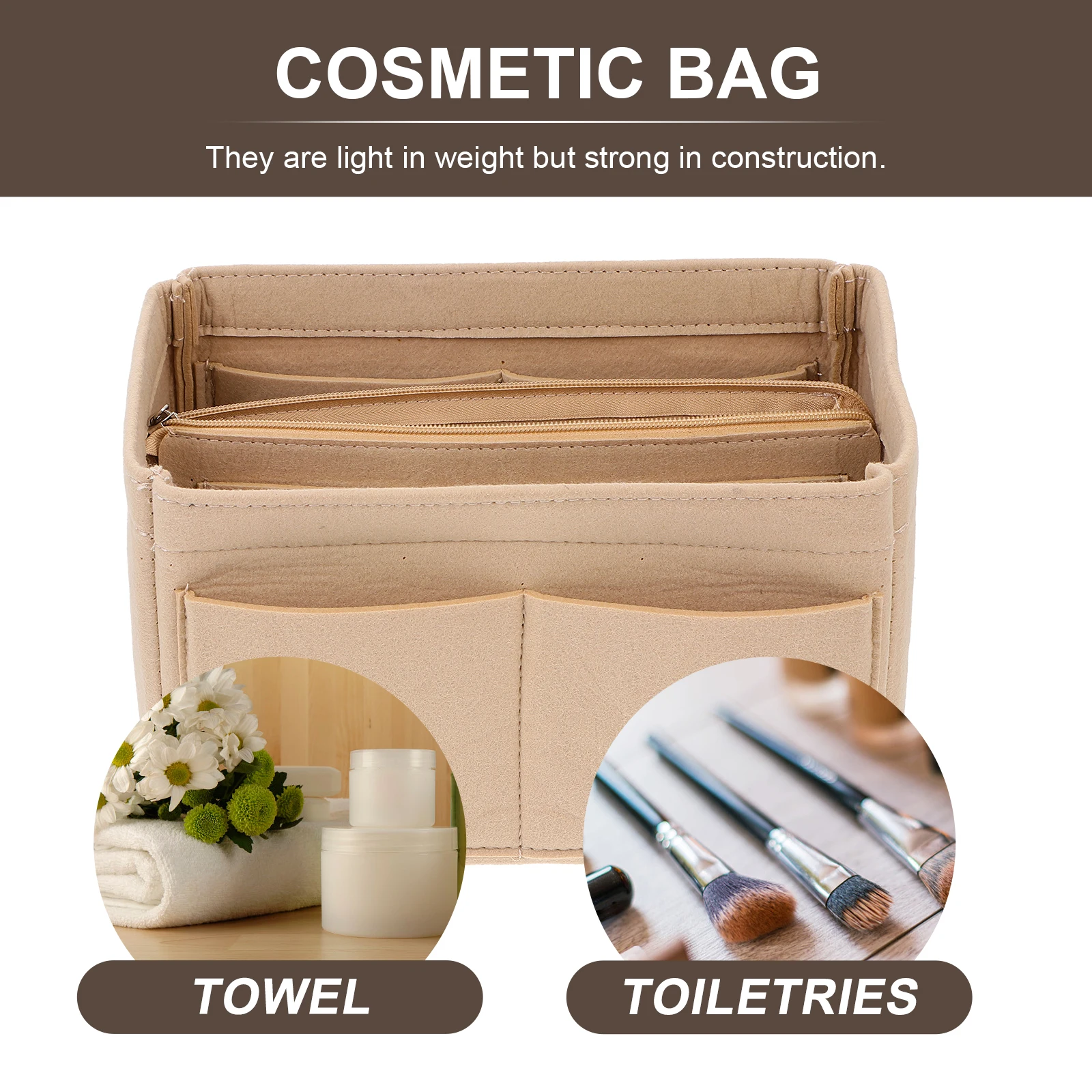

Large Capacity Detachable Bag Lightweight Compact Multi-Space Organizer For Makeup Pouch Felt Case Stationery