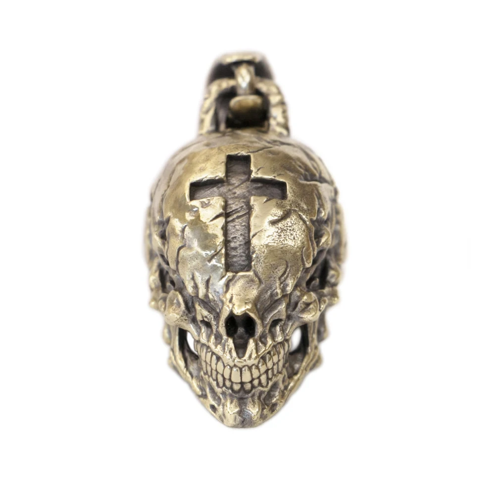 

Huge Brass Cross Skull Pendant Mens Biker Rock Punk Jewelry BR423 GC