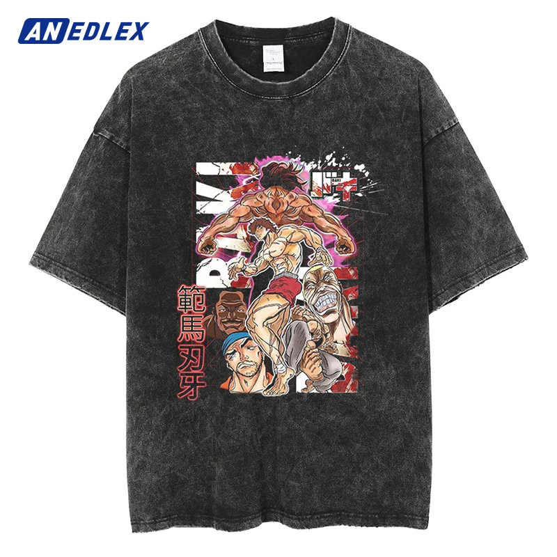 

Hot Sale Anime PrintrT Shirt Men Vintage Washed Tshirt Unisex Summer Short Sleeve Tops Cotton Harajuku Hip Hop Streetwear