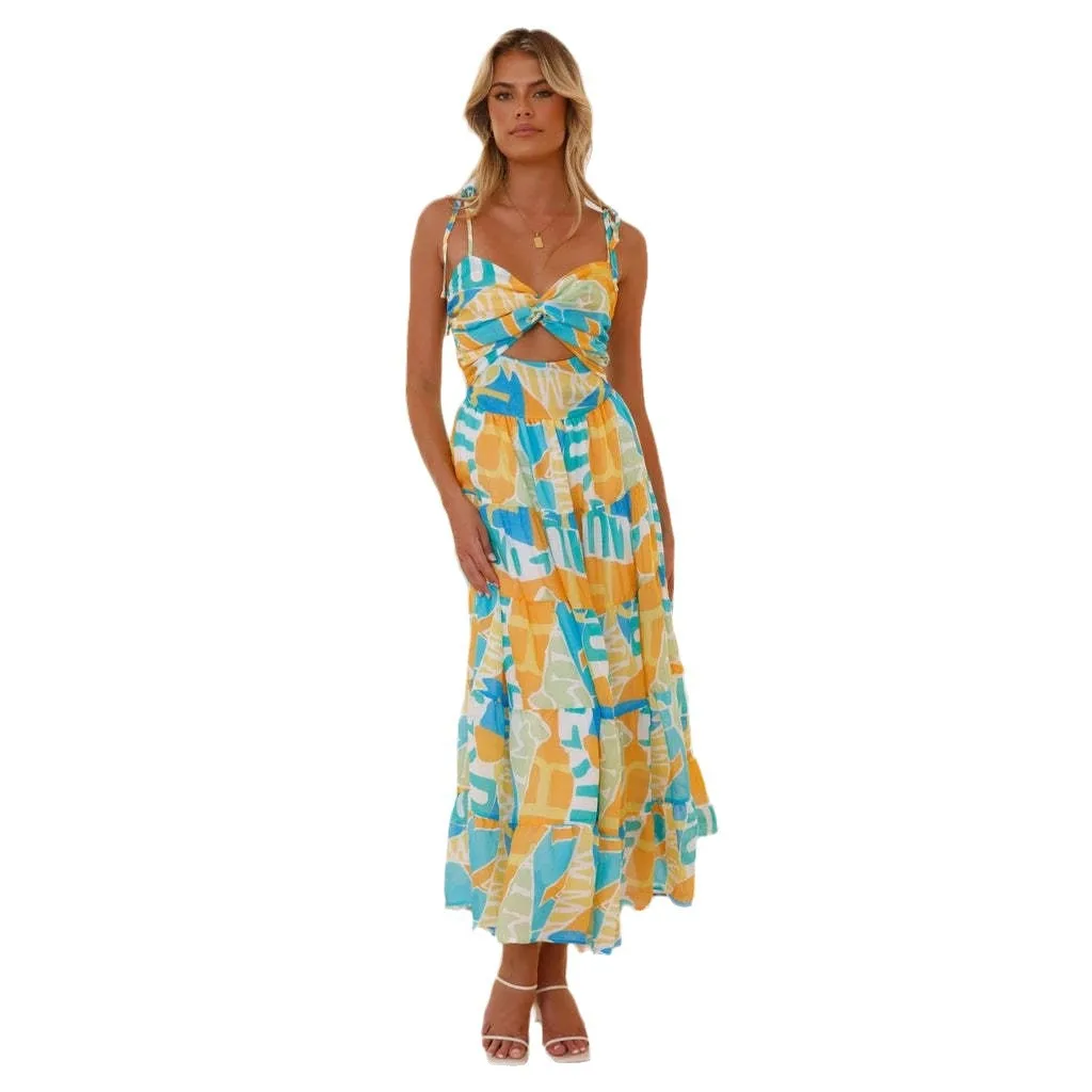 2025 wiosenna sukienka na wakacje na plaży nowa modna sukienka z nadrukiem na ramiączkach dla kobiet suknie ślubne w stylu vintage dla kobiet