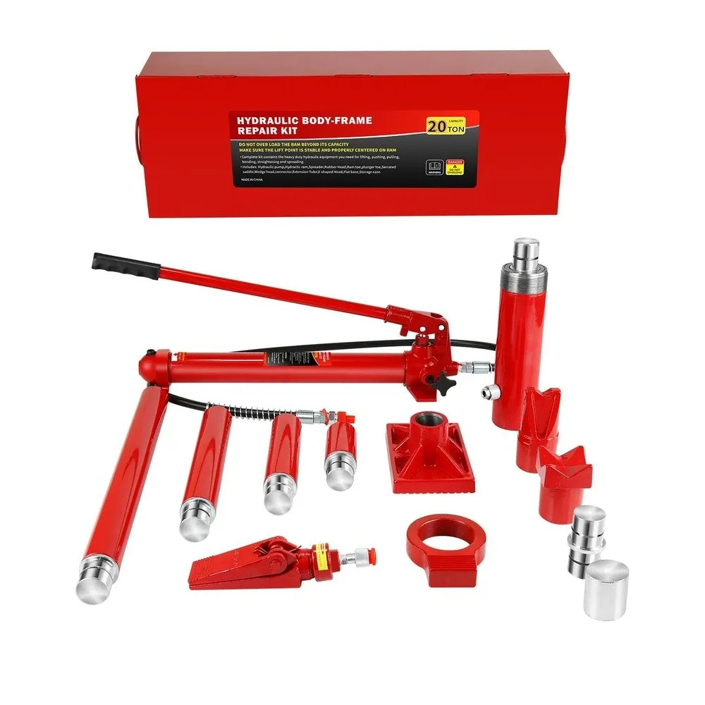 20 Ton Porta Power Hydraulic Jack Kit with Steel Case – Heavy Duty Hydraulic Ram Set for Auto Repair Truck & Equipment