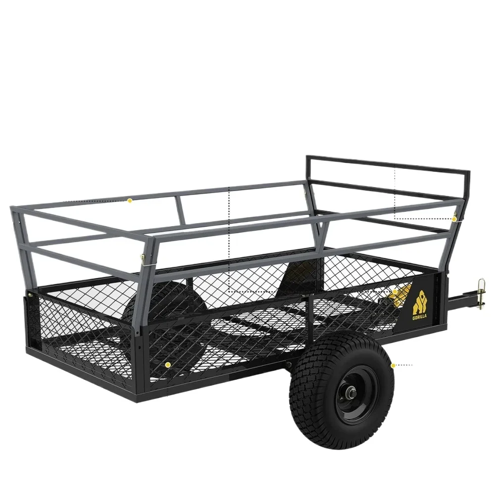 Rugged Outdoor ATV Trailer Utility Garden Cart With 1400 Pound Capacity Black and 3-in-1 Tailgate for Hauling Large Loads Carts