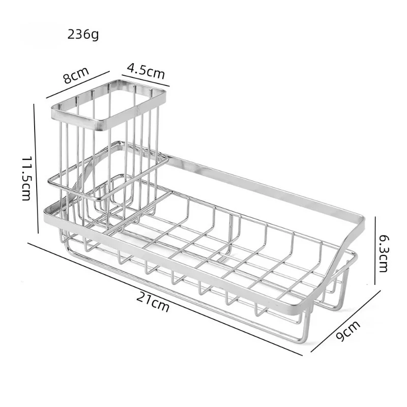 Stainless Steel Sponge Holder Removable Kitchen Sink Caddy Rack Stand Cleaning Brush Soap Organizer Storage Rack with Drain Tray