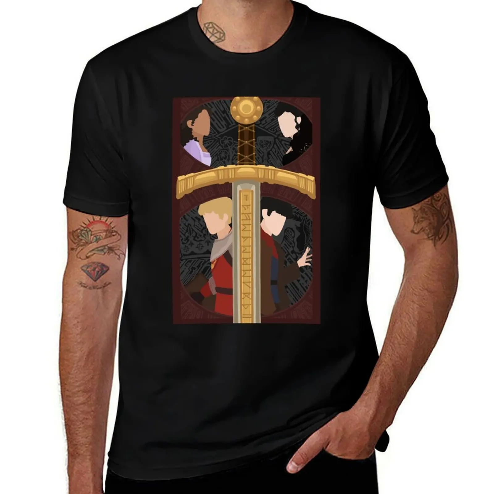 

merlin, arthur, morgana, and gwen T-Shirt Plus Size Short Sleeve T-Shirt