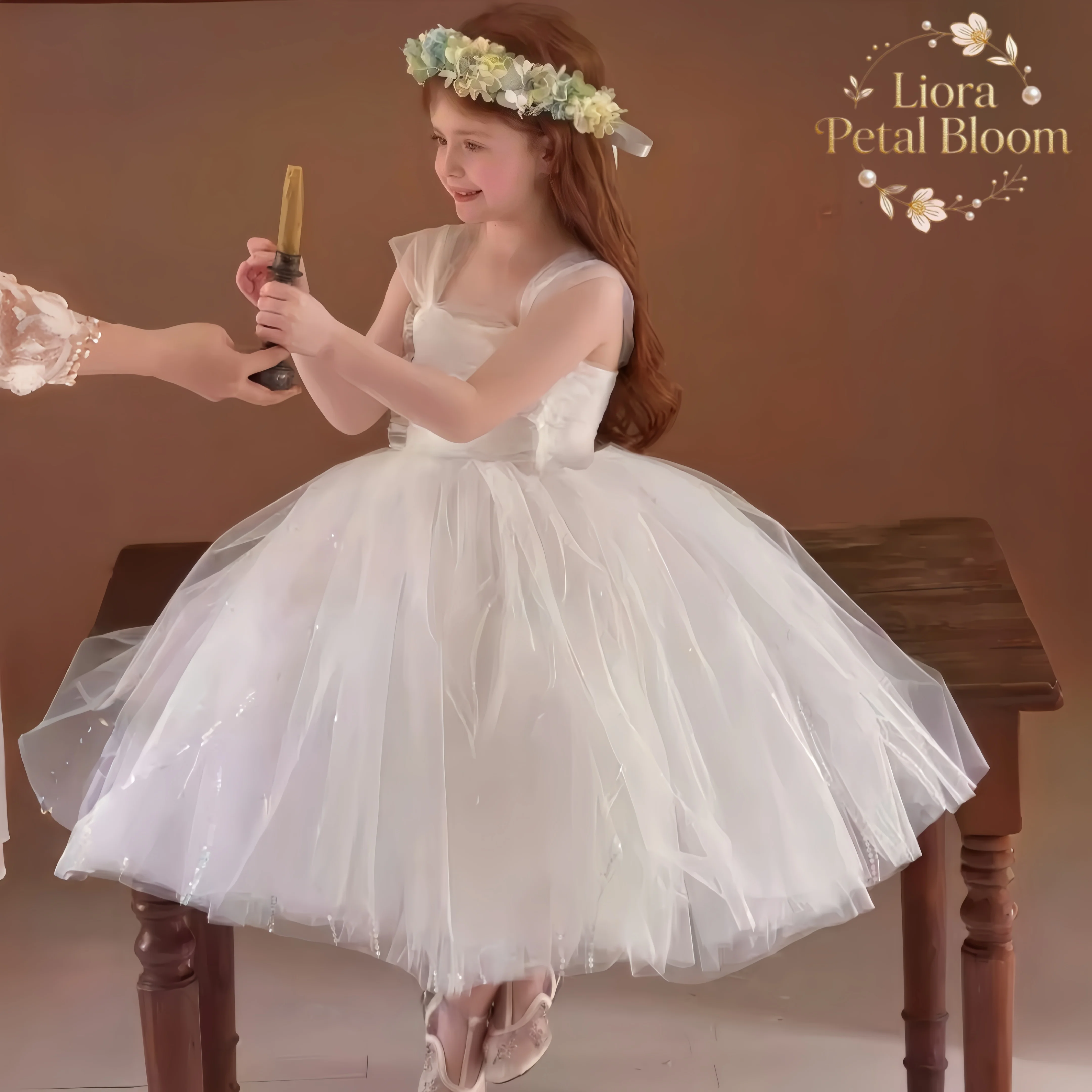 

Girls' Lace Maxi Dress Flower Girl Ivory Wedding Gown First Communion Dress Photography Costume Little Princess Gown