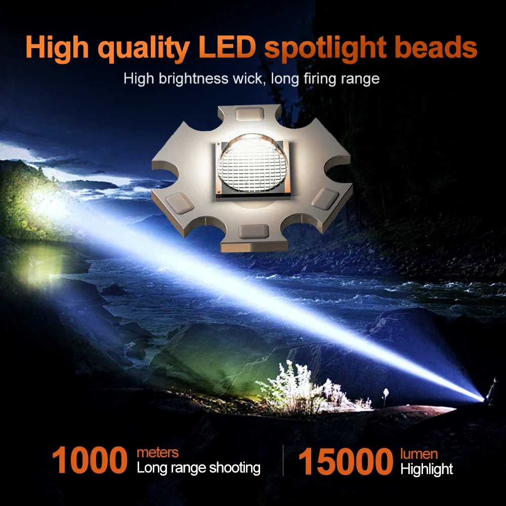 

High Power LED Flashlight Metal Super Long Range Waterproof Tactical Torch with Colorful night light for Camping Hiking