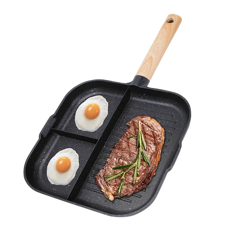 3 in 1 Frying Pan Aluminum Alloy Partitioned Non Stick 3 Section Divided Breakfast Pan Grill Pan…