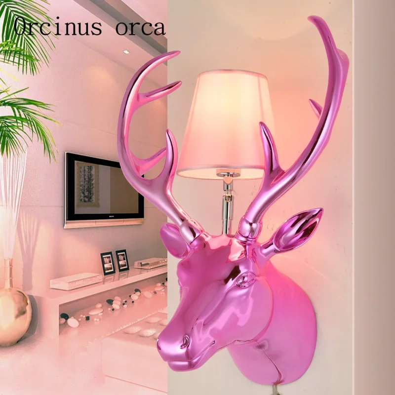 

European style creative deer head wall lamp Hotel bar corridor balcony bedroom simple modern antlers wall lamp free shipping