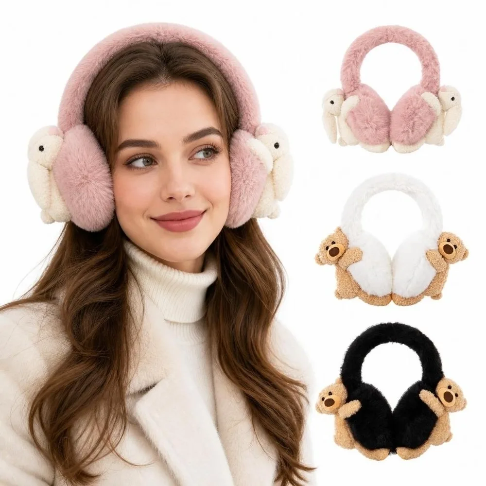 Sweet 3D Earmuffs Fixed Thermal Insulation Bear Rabbit Ear Muffs Soft Fluffy Cartoon Animal Earmuffs Cold Weather