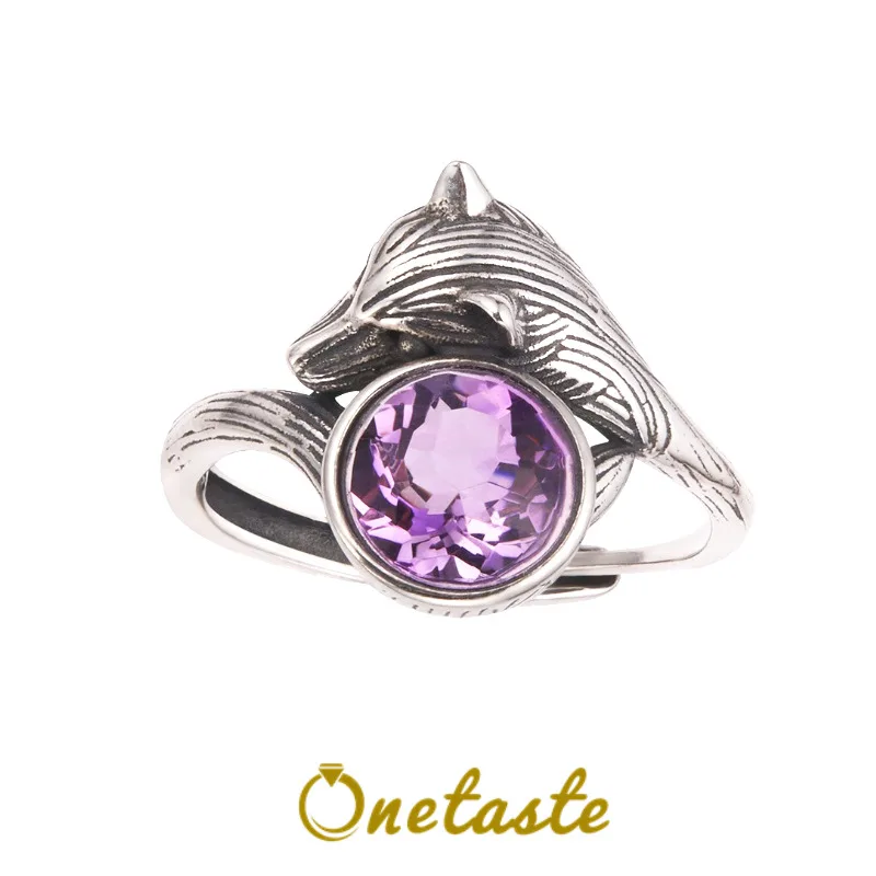 

Стерлингового Серебра 925, цитрин, аметист, топаз, лиса, эффектные кольца, женские уникальные модные кольца с камнем, пасьянсом, регулируемое кольцо, подарок