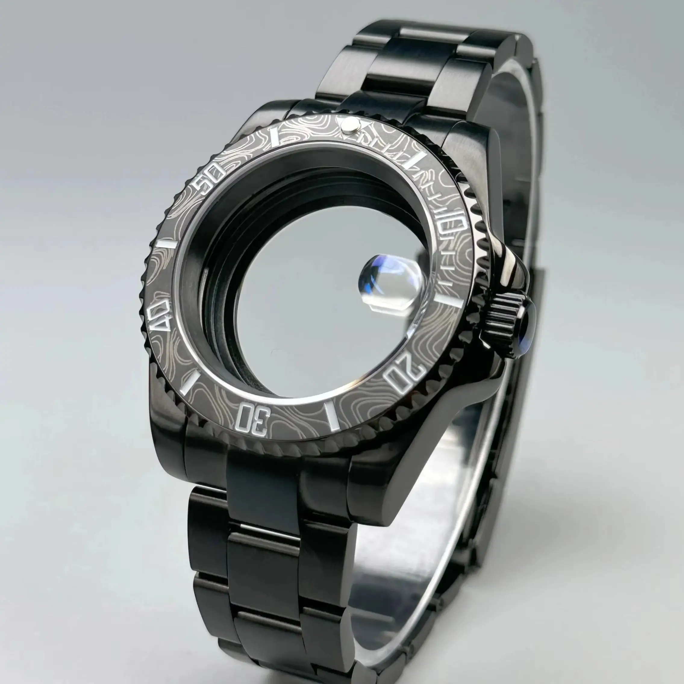 

40mm Black NH35 Watch Case Sapphire Glass 120-Click Bezel Fits NH34/NH35/NH36 Movements Waterproof 28.5mm Dial with Accessories