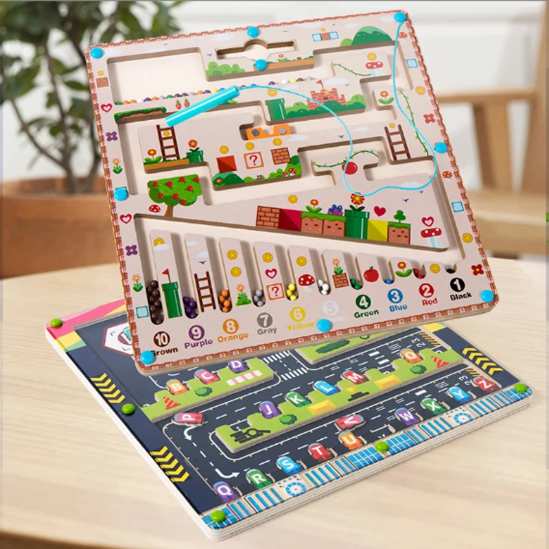 Montessori Magnetic Color and Number Maze Puzzle Gifts for Kids Parking Lot Puzzles for Children Preschool Girls Boys