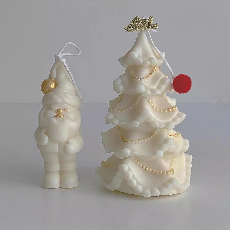 Hot Sale Christmas Silicone Candle Mold 3D Stickable Pearl Christmas Tree Leaves Plaster Mould Creative Handmade Christmas Gifts