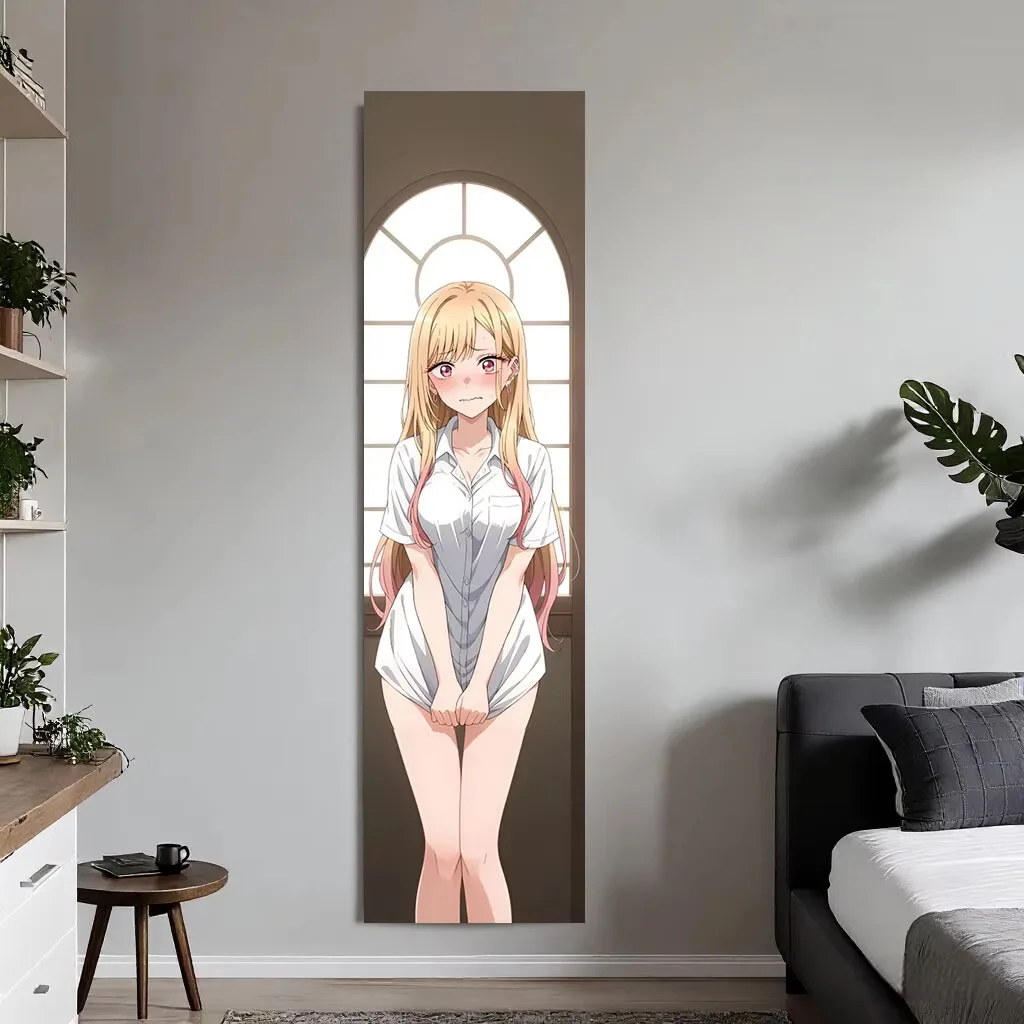 M-Marin K-Kitagawa Vertical Y2K Tapestry, Shy Girl Window Print Polyester Wall Hanging Kawaii Decor for Bedroom Dorm Living Room