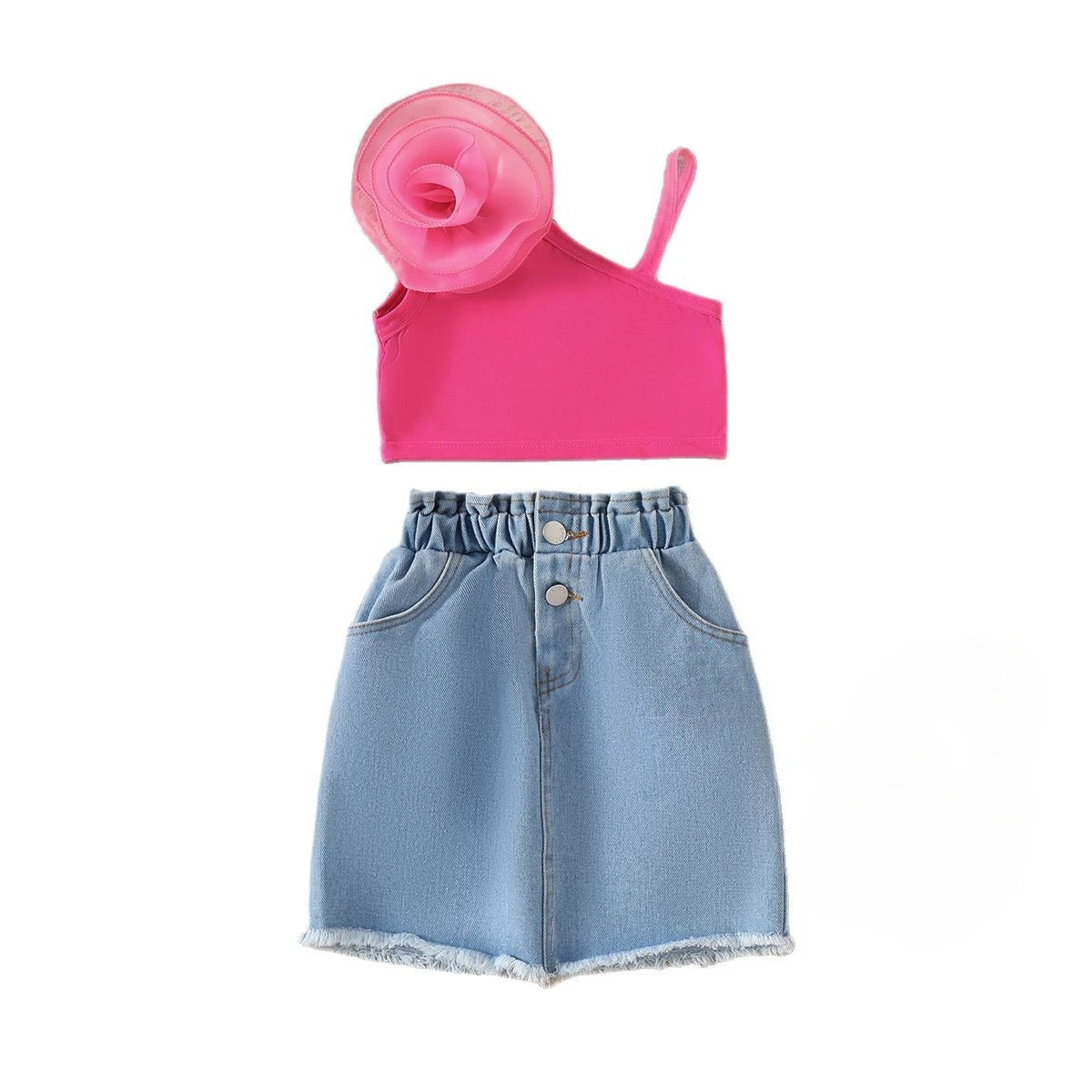 

Summer Girl Clothes Set Baby Girl Suits 3D Floral Tank Crop Top T Shirt and Denim Skirt Jean Toddler Kids Outfit Children Casual