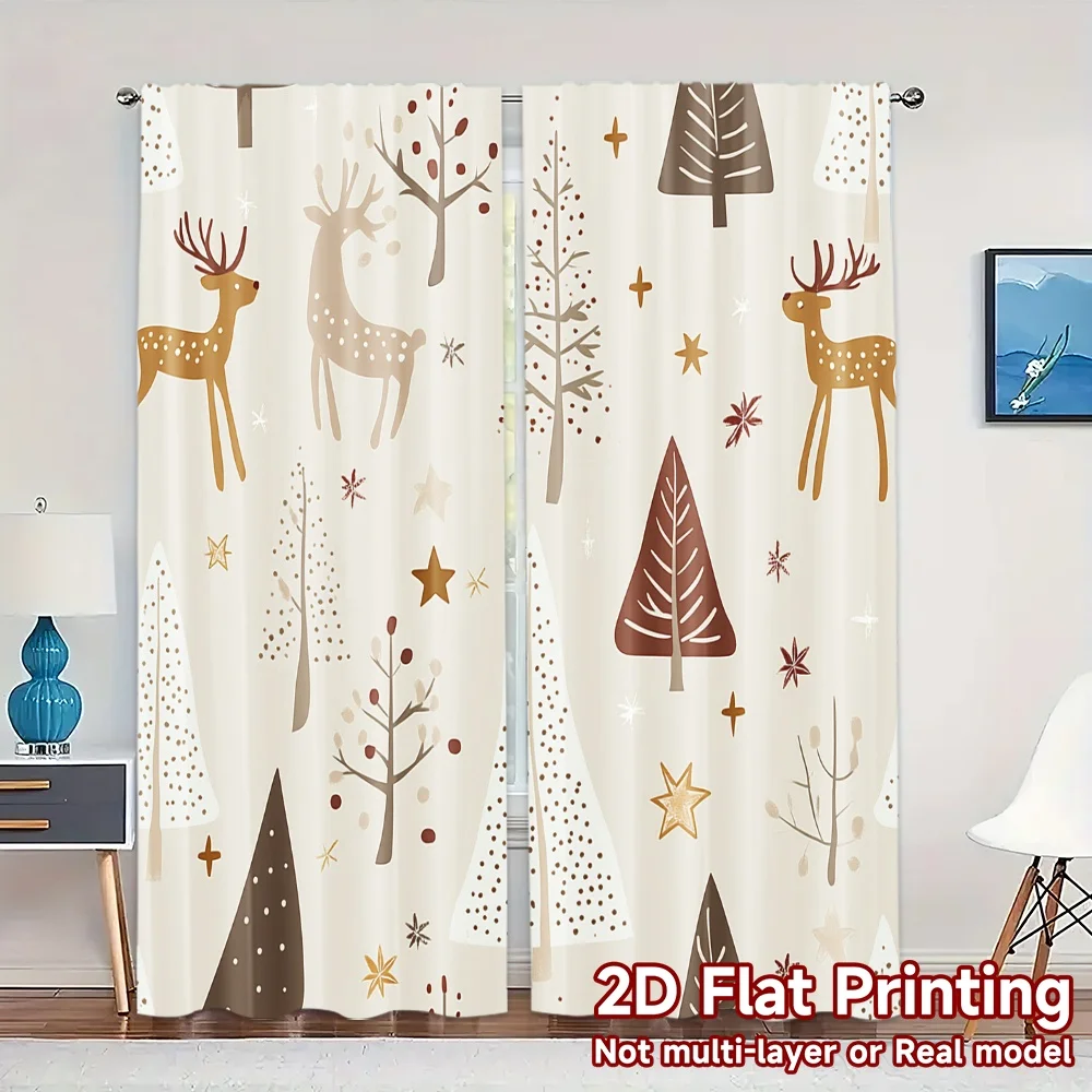 2pcs,Curtains Cute Christmas Trees Snow Reindeer (3) Chic Creative Curtains Durable 100% Polyester Fabric Curtains All Seasons