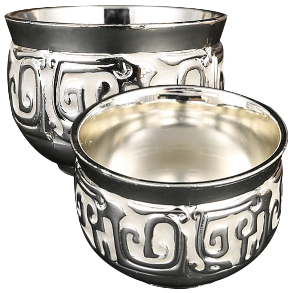 

Pair 30ml Silver Metal Glasses Elegant European Embossed Design Couple Tasting Casual Sipping Metal Cup Liquor Glass