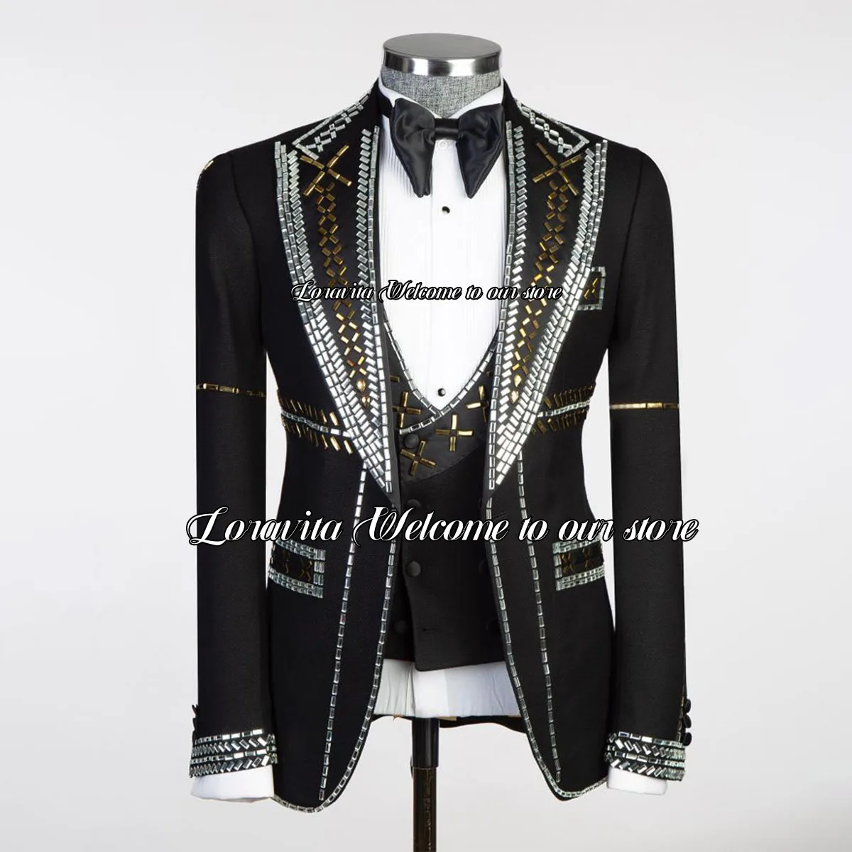 Shiny Metal Decoration Tuxedos Men Suits Luxury 3 Pieces Groom Dinner Party Male Prom Blazers Slim Wedding trajes para hombre