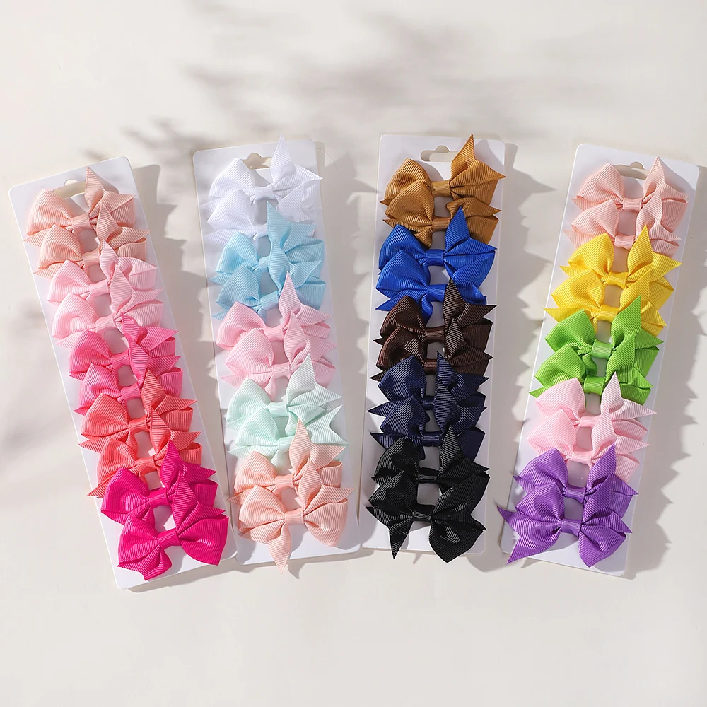 10Pcs/set Solid BB Hair Clips For Cute Girls Ribbon Bowknots Boutique Barrettes Hairpins Headwear Kids Hair Accessories Gifts