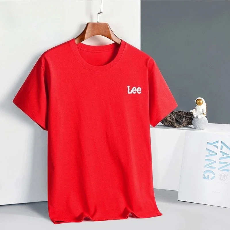 

Lee Tide Brand Short-sleeved 100% Cotton T-shirt Round Neck Men's Women's Same Thin Solid Color Versatile Half-sleeved T-shirt