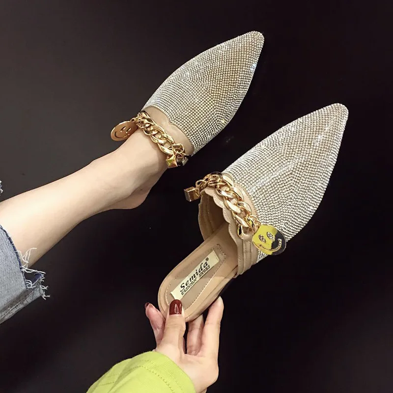 

2026 New Women's Shoes Exquisite Rhinestone Muller Slippers for Woman Fashion Vacation Casual Shoes Designer Shoes Zapatos Mujer