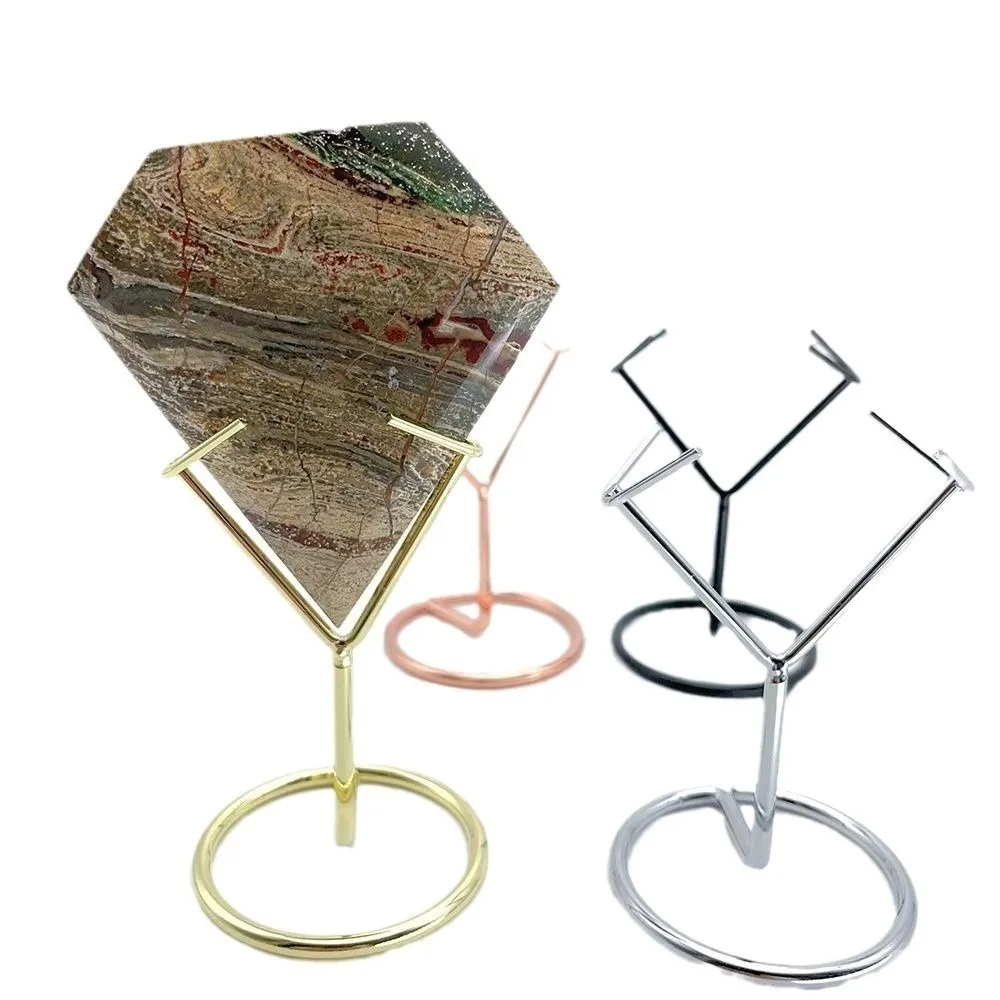 High Quality Metal Crystal Display Stand Multipurpose Rhombic Flaky Agate Display Shelf Crystal Holder Home Decor