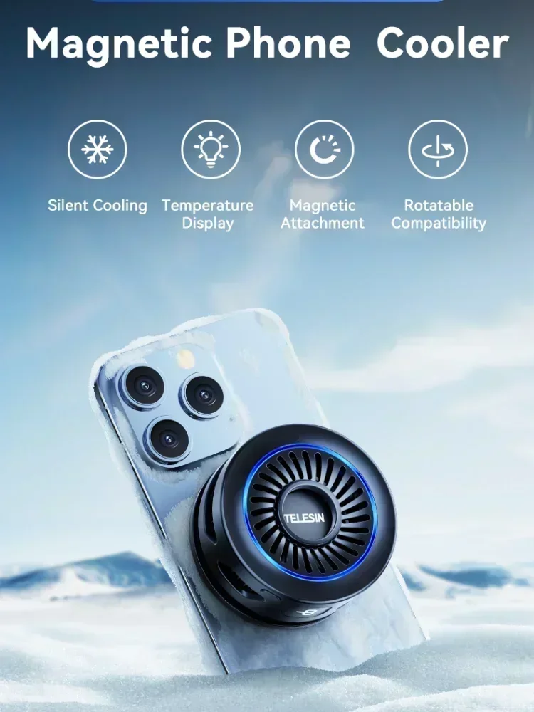 TELESIN Magnetyczna bezprzewodowa ładowarka i wentylator chłodzący do telefonu iPhone 16 Pro Max 15 14 13 Android Cooler Phone Gaming — zdjęcie produktu 7