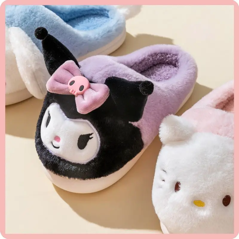 Sanrios Hello Kittys Cotton Slippers Cartoon Cinnamoroll Winter Indoor Home Slippers Thick Sole Keep Warm Cotton Shoes Kuromi