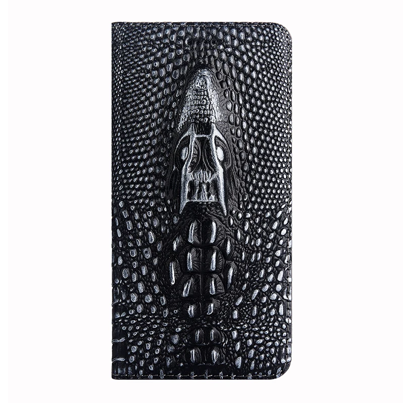 Vintage Crocodile Head Genuine Leather Phone Case Suitable For Tecno Spark Go 2020 2021 2022 2023 2024 Wallet Holder Phone Case