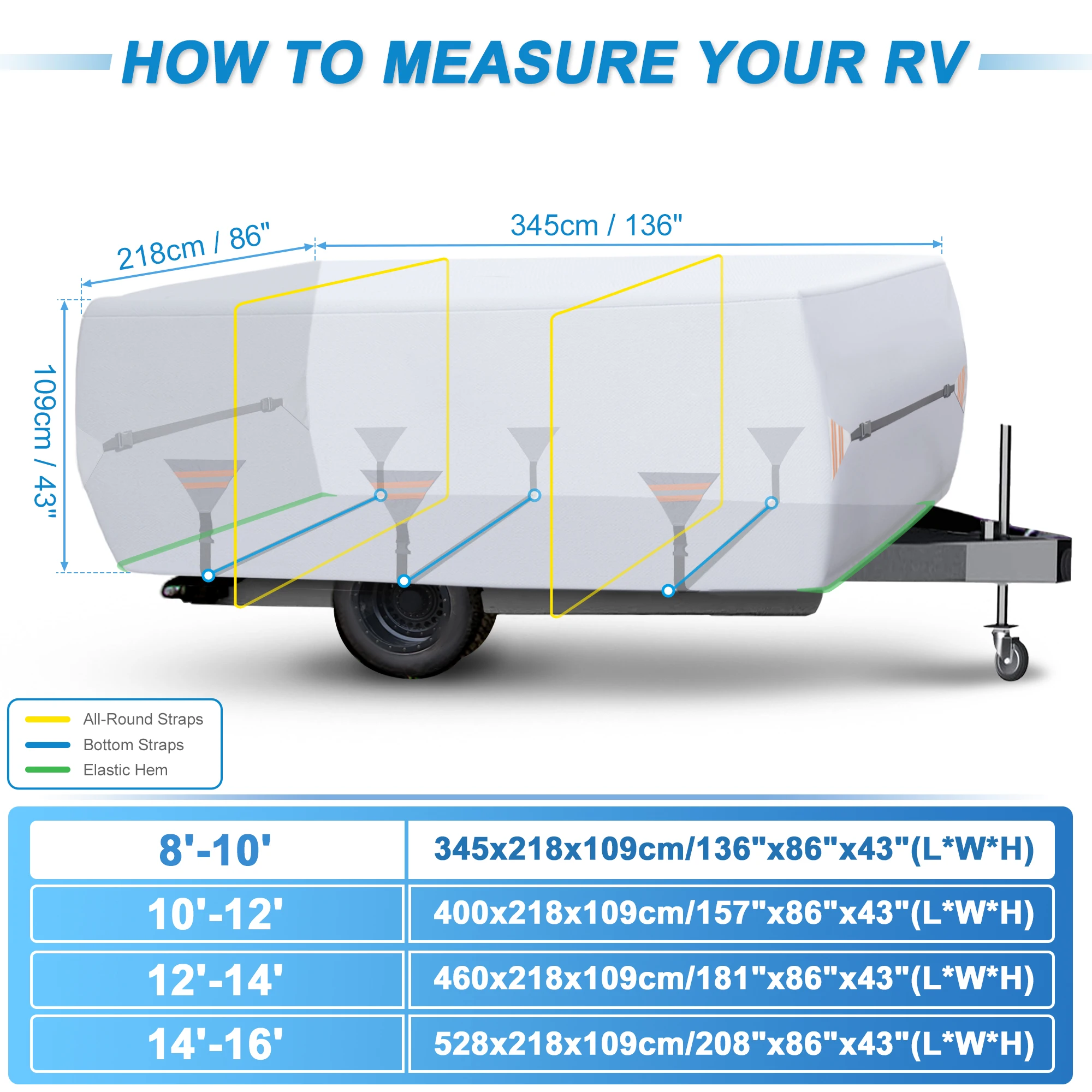 UXCELL Travel Trailer Cover 8-16F RV Cover Full Waterproof 210D Oxford Cloth Pop-Up Camper Cover Anti-UV Rip-Stop Protection