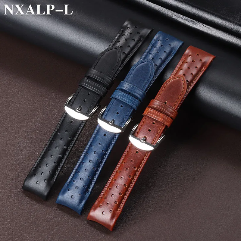 Genuine Leather Watch Band Curved End Strap 20mm 22mm Oil Wax Cowhide Bracelet for Seiko Men's Watchband Universal Accessories