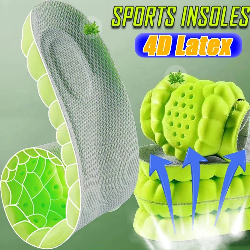 Plantillas de absorción de impacto 4D Unisex, almohadillas de zapatos de masaje de látex de alta elasticidad, almohadillas suaves para deportes, cojines desodorantes para correr