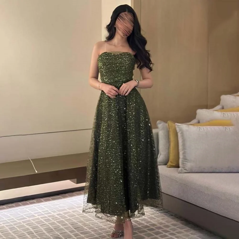 

Customized Strapless Evening Dress Satin Beading Gorgeous Sleeveless Prom Dresses Sequins Formal Occasion Party Gown Robe Soiree