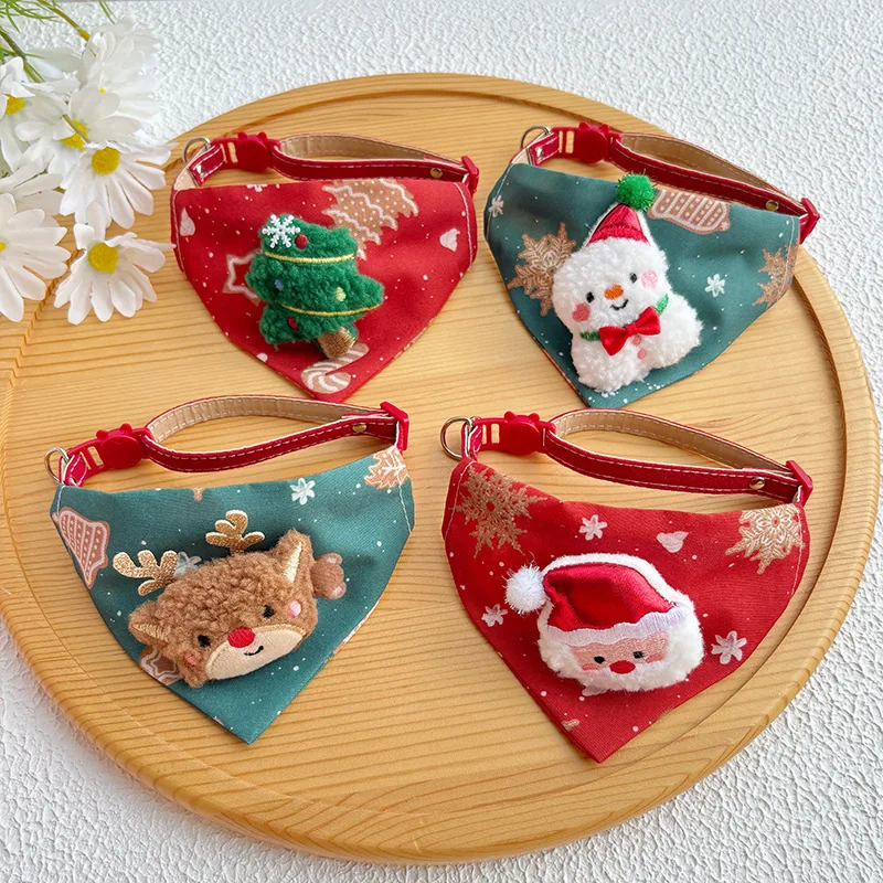 2026 Christmas New Style Pet Triangle Scarf Collar - Cute Cat Christmas Decor - Dog Collar - Red Deer