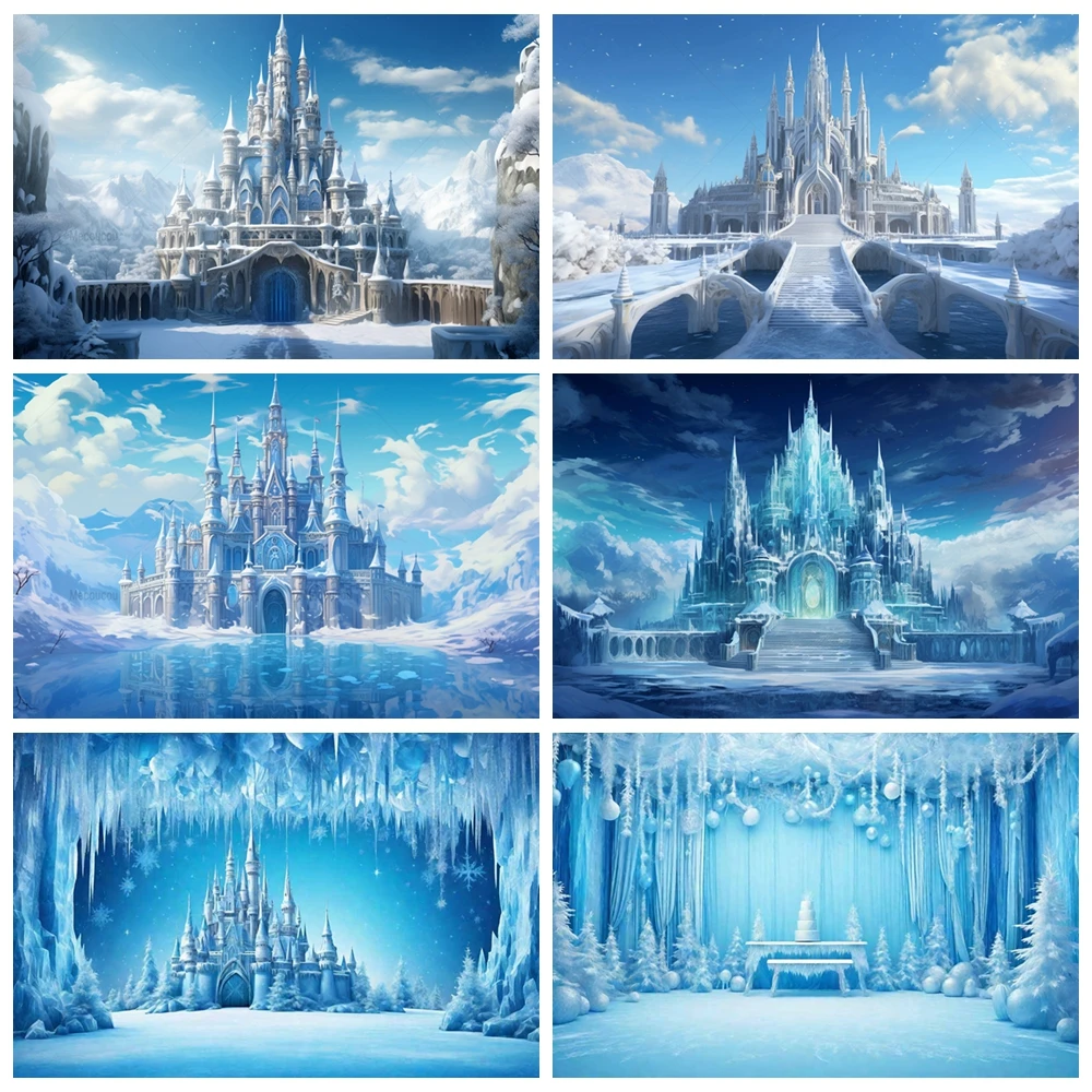 

Ice Castle Princess Elsa Birthday Blue Curtain Princess Party Background Girl Garland Castle Background Photography Photo Props