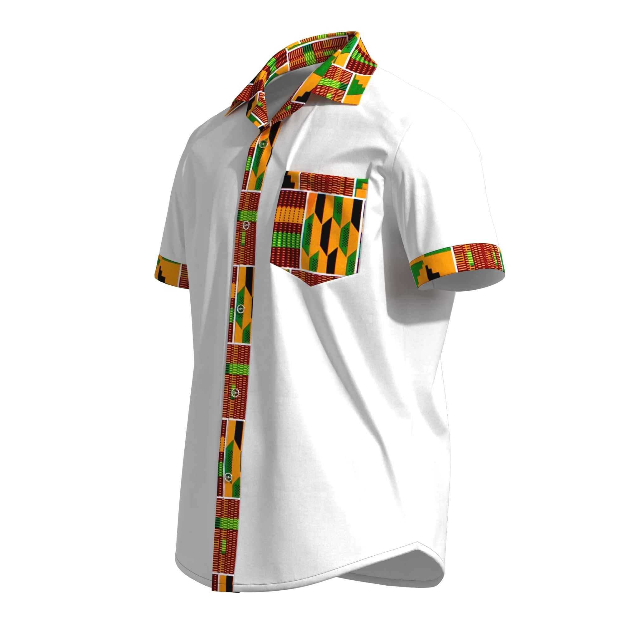 African Shirt Men Short Sleeve Square Collar Shirt Bazin Riche Tops Casual African Print Shirt Causal Party Office Shits Kg111