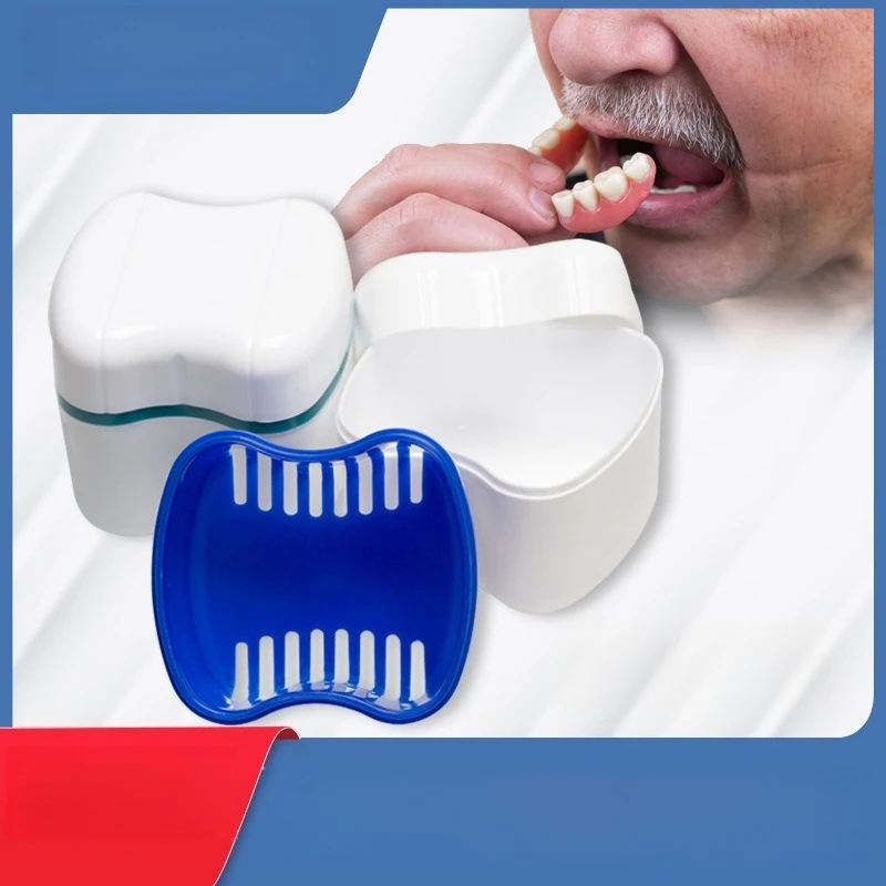 European-style Double-layer Denture Cleaning and Storage Box with Strainer Basket