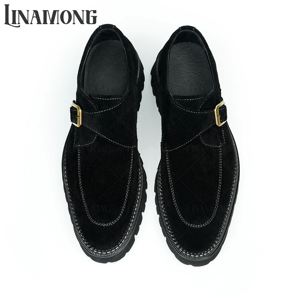 البقرة المدبوغ الراهب أحذية Nubuck حقيقية أحذية من الجلد مصمم ريترو ستايل الأعمال فستان أحذية سميكة المطاط وحيد أحذية جلدية للرجال