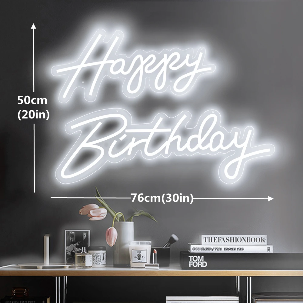 Gelukkige Verjaardag Neon Sign 45-76cm Aangepaste Grootte met Dimbare Siliconen LED Neon en Helder Acryl Backer Verjaardagsfeestje Verlichting