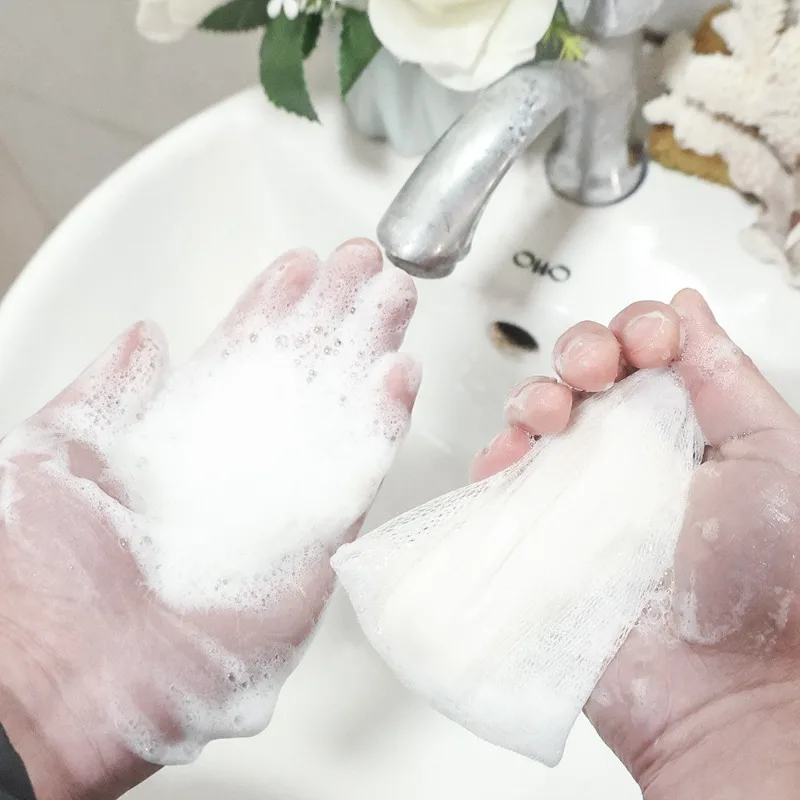 Sacchetti di sapone schiumogeno addensato a 6 strati sacchetto di rete detergente per il viso borsa con coulisse doccia Bubble Foam Net Bath lavaggio del corpo pulizia