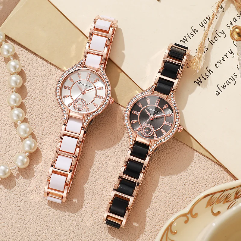 1/2 Uds. Relojes elegantes para Mujer, Reloj de pulsera analógico de cuarzo con esfera de diamantes de imitación para Mujer, Reloj de regalo de moda para Mujer