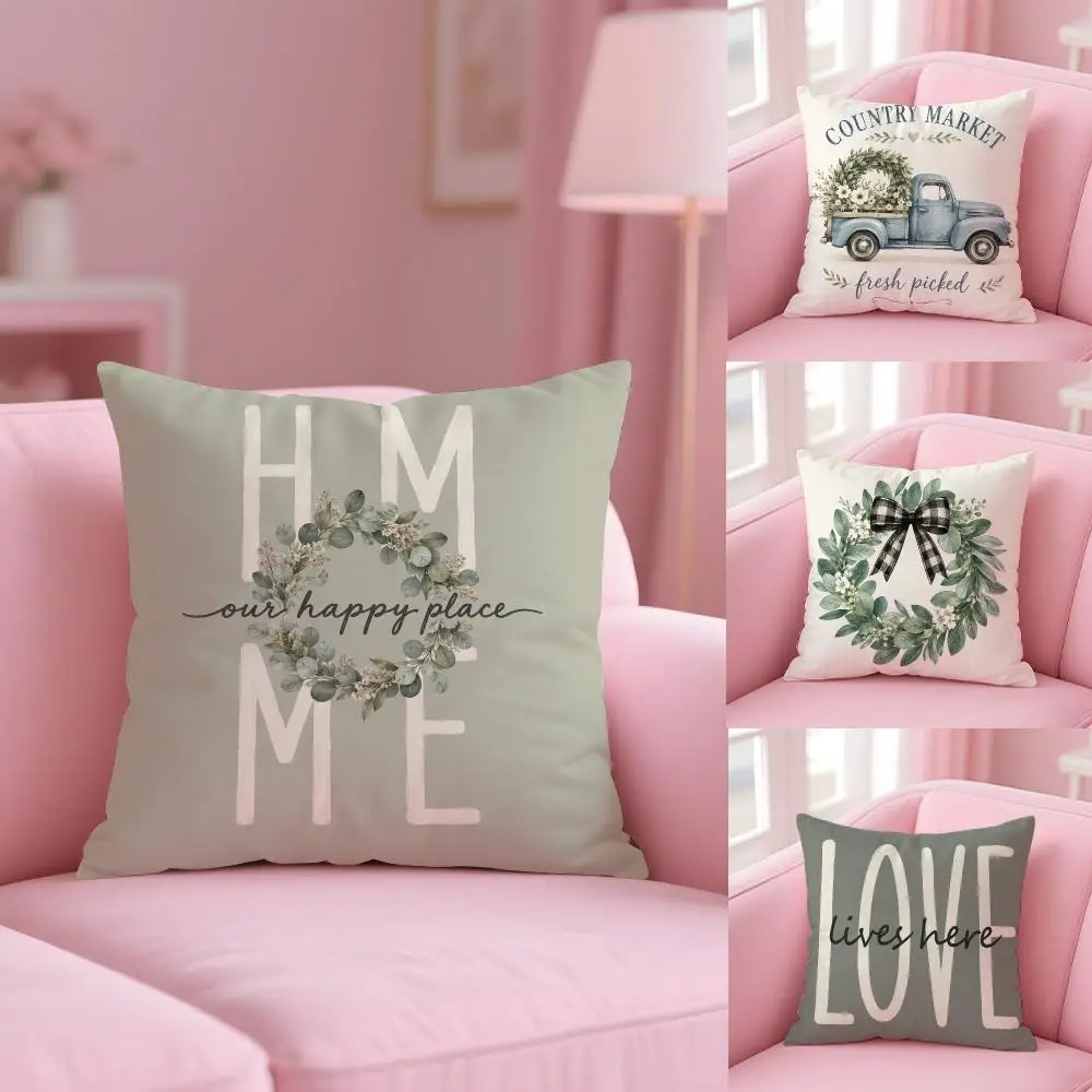 Wreath Truck Cushion Cover Soft Short Plush Double-Sided Printing Home Decor Machine Washable Pillow Case Gift