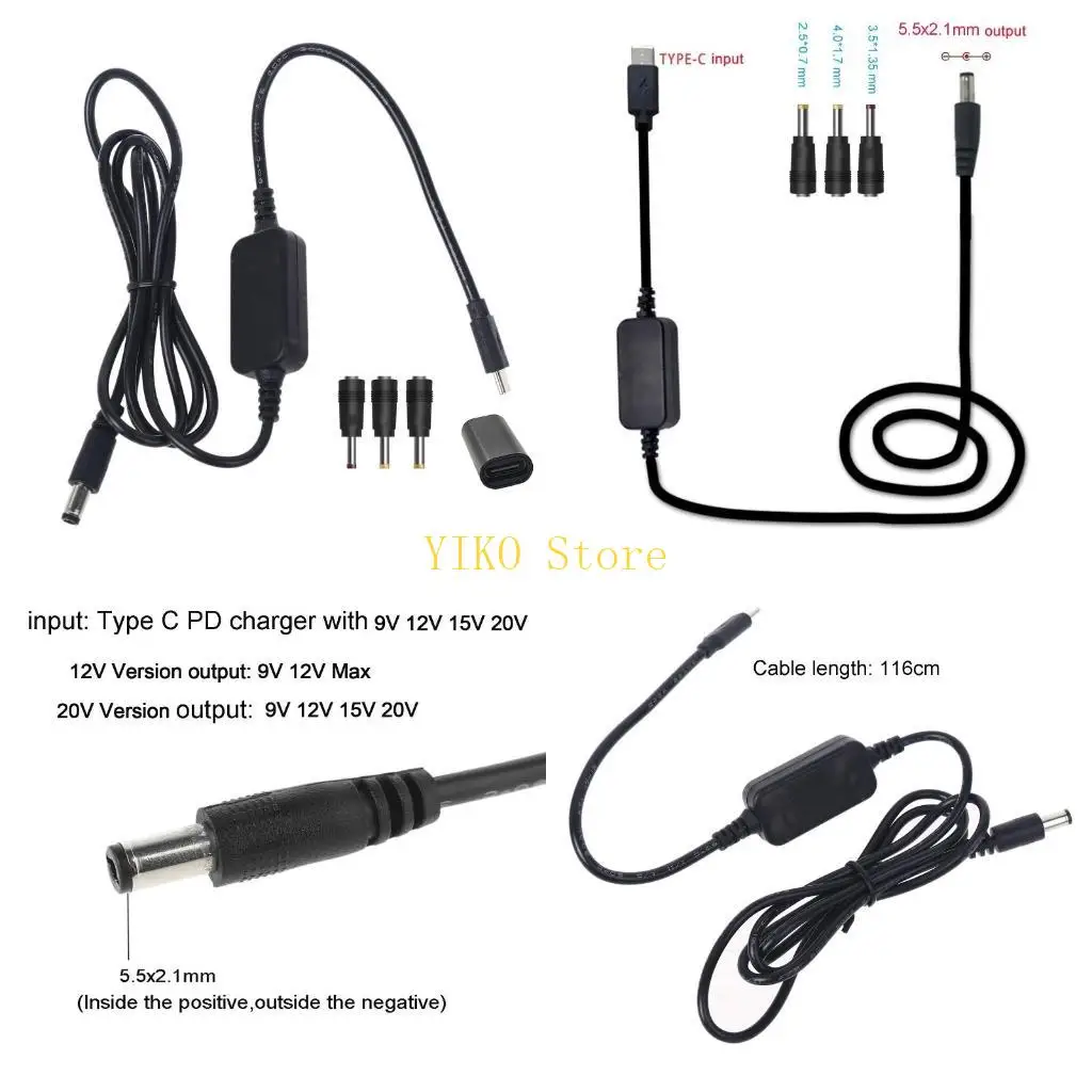 K32C USB C Female Male input Type C PD to 12V 20V 2.5 3.5 5.5mm Conveter Adapter Cable Cord for Wifi Router Laptop LED