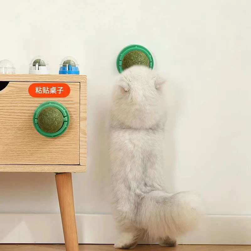 Juguete de pared autoadhesivo con hierba gatera 2A para gatos, con rascadores, golosinas y snack de hierba gatera, bola natural saludable para la digestión y eliminación de bolas de pelo.