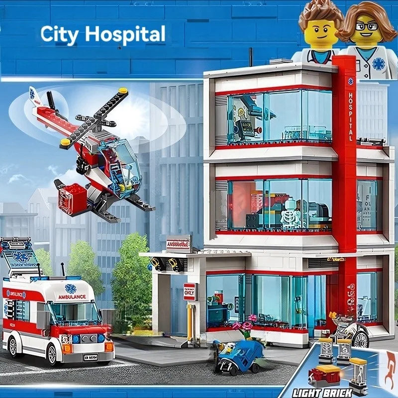 City Series Street View Hospital Model Building Blocks 60330 Set Creative Assembly Bricks Decor Toys For Kids Gifts